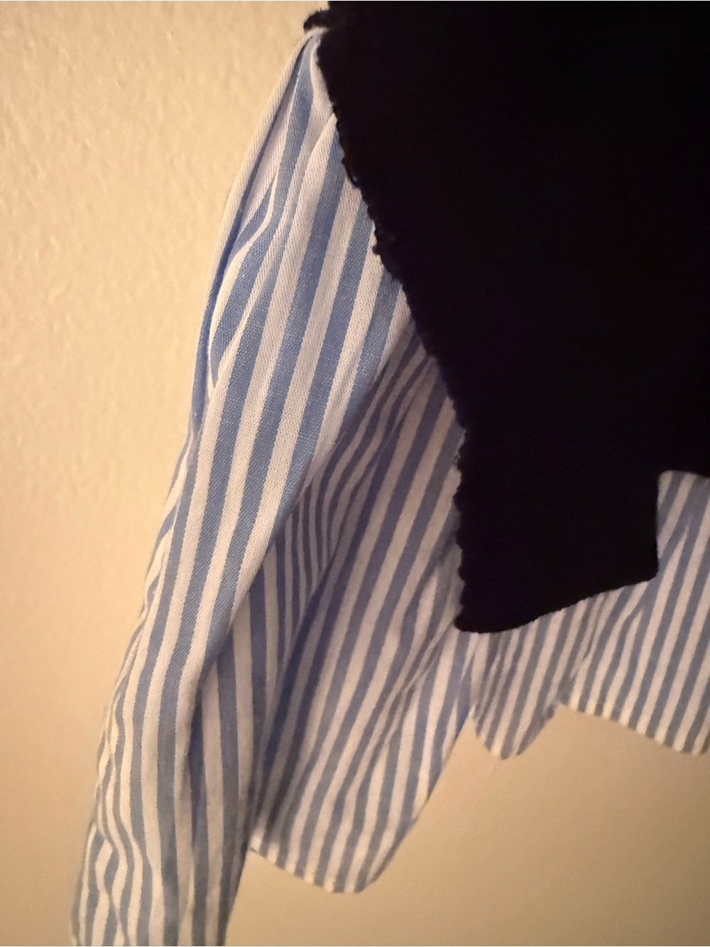 Anthropologie Navy Top with Blue and White Striped Sleeves - Picture 6 of 7